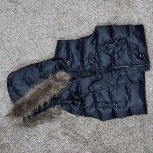 Black Hooded GAP Puffy Vest with Detachable Faux Fur Trim